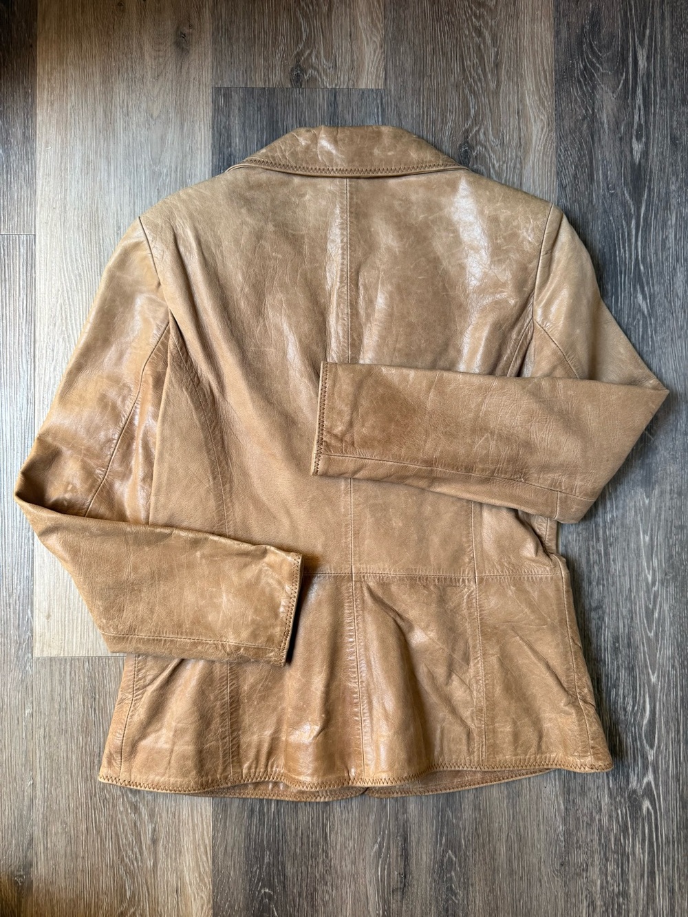 NYC Vintage Y2K Tan Leather Blazer Jacket Size Medium - Picture 7 of 7
